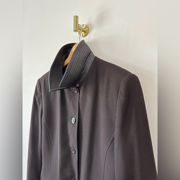 Vintage Brown Wool & Leather Contrast Blazer Jacket By Oscar De La Renta Size 14 - Picture 9 of 14